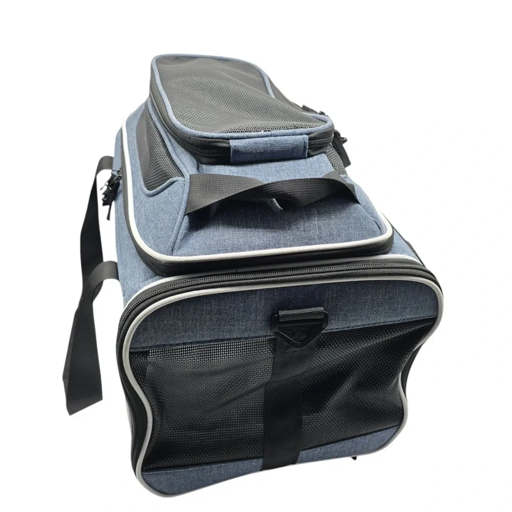 Petskd 18x11x11 Expandable Pet Carrier Airline Approved Small Cat Dog Blue Mesh